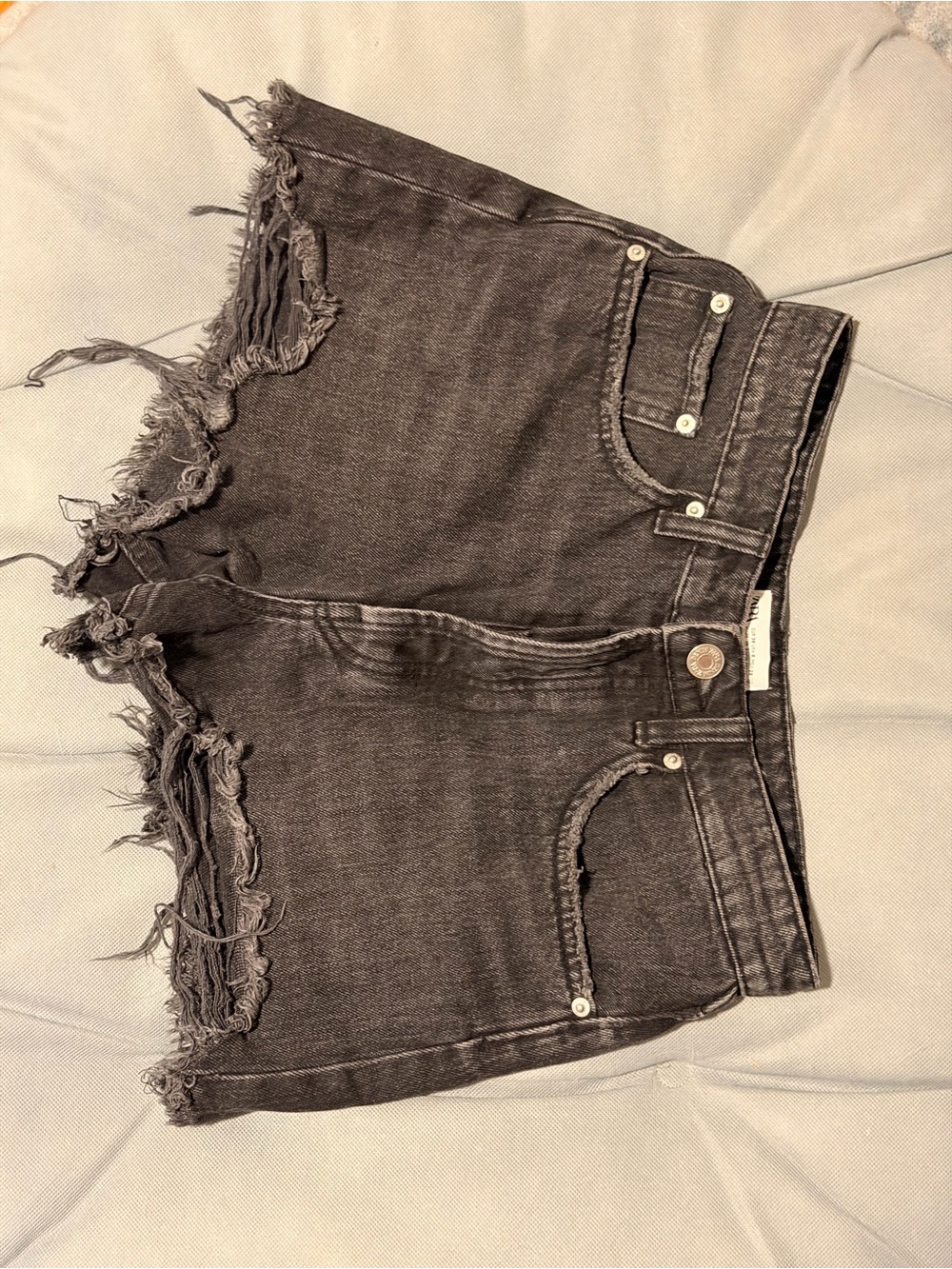 Zara Distressed Black Fringe Hem Denim Shorts